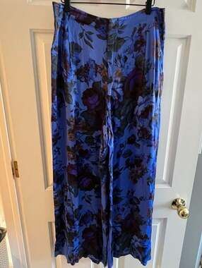 Maeve Anthropologie Blue Floral Wide-Leg Pants